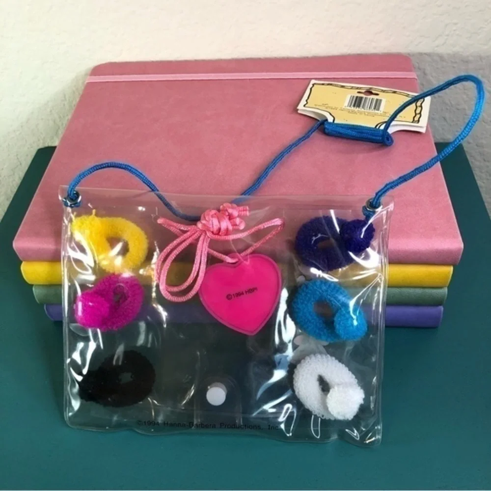 The Flintstones Pebbles Bam Bam Hair Accessories Heart Necklace Set Bag Vintage